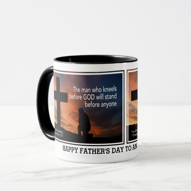 MAN WHO KNEELS BEFORE GOD Christian Father's Day Mug (Front Left)