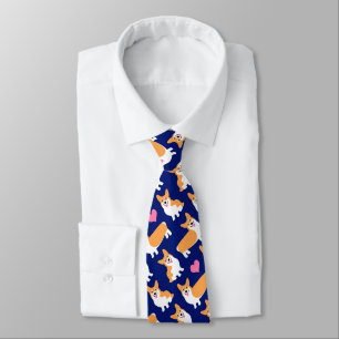 Man Who Loves Corgis Funny Dark Blue Tie