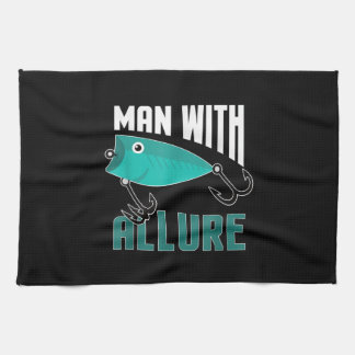 Man With Allure Fishing Lure Pun Fisherman T-Shirt Tea Towel