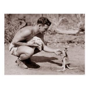 Man with Baby Kangaroo Postcard