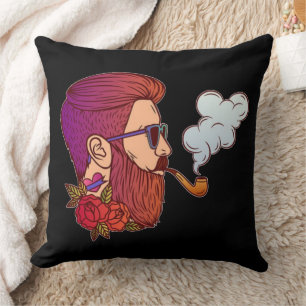 Man with Beard Red Heart Tattoo Pipe Sunglasses Cushion