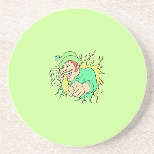 Man With Beer St. Patrick's Day Sandstone Coaster (Front)