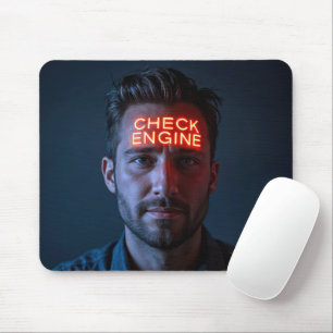 Man With Check Engine Sign On Forehead Mouse Pad