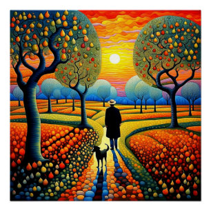 Man with dog and Pear trees Poster