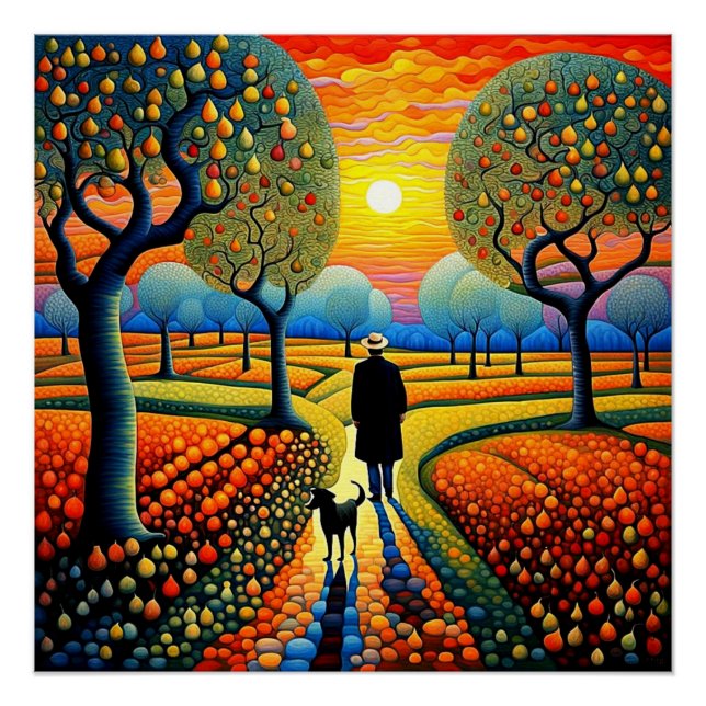 Man with dog and Pear trees Poster (Front)