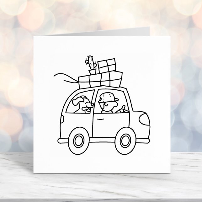 Man with Dog Driving Car Cartoon Self-inking Stamp (Creator Uploaded)