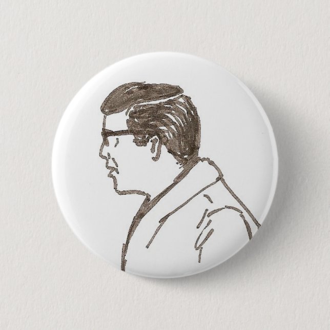 man with glasses 6 cm round badge (Front)