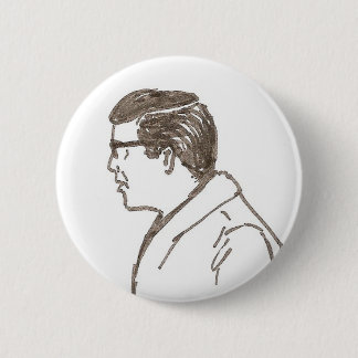 man with glasses 6 cm round badge