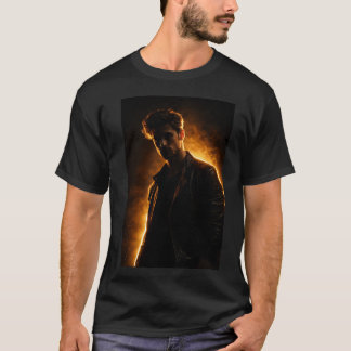 Man with golden light t-shirt