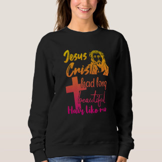 Man with long hair  2 sweatshirt