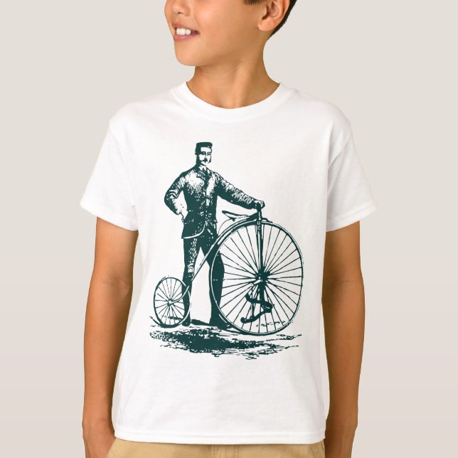 Man with Penny Farthing - Dark Green T-Shirt (Front)