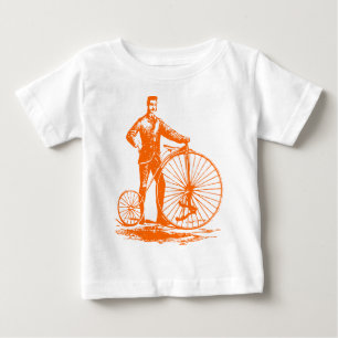 Man with Penny Farthing - Orange Baby T-Shirt