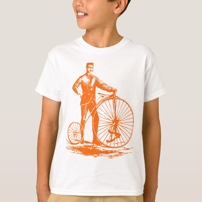 Man with Penny Farthing - Orange T-Shirt (Front)