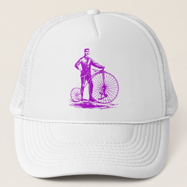 Man with Penny Farthing - Purple Trucker Hat (Front)