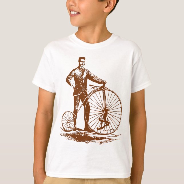 Man with Penny Farthing - Walnut Brown T-Shirt (Front)