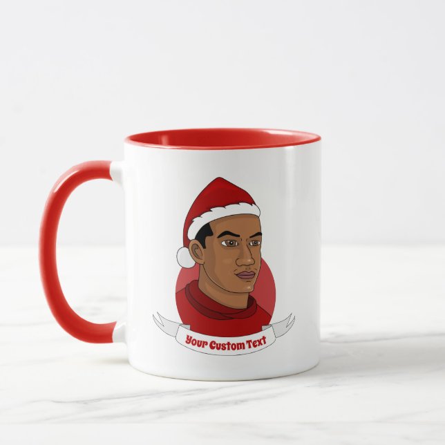 Man with Santa Claus hat cartoon Mug (Left)