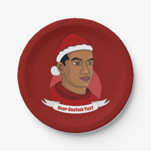 Man with Santa Claus hat cartoon Paper Plate