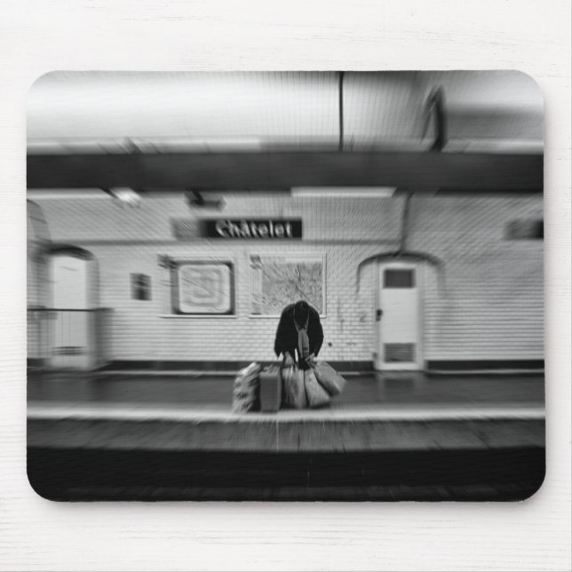 Man with shopping bags in subway (Chatelet) Mouse Pad (Front)