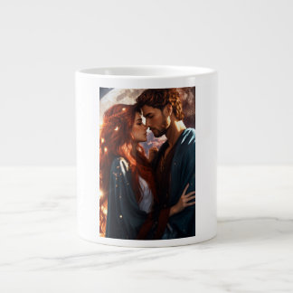 Man with stubble and beautiful girl large coffee mug