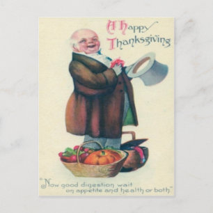 Man With Thanksgiving Baskets Holiday Postcard
