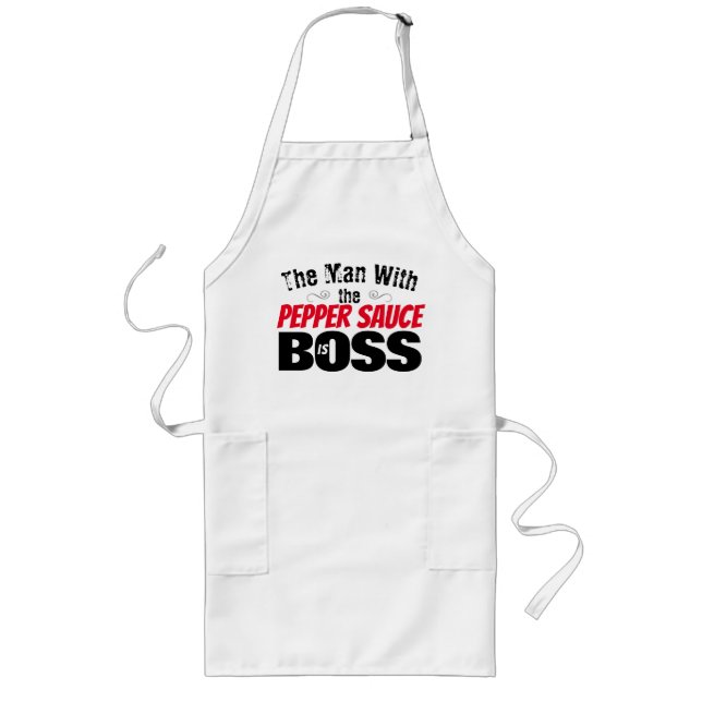 Man with the Pepper Sauce is Boss (Funny) Long Apron (Front)