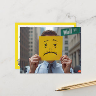 Man With Worried Face Drawing On Wall Street Postcard