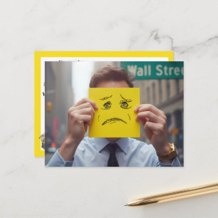 Man With Worried Face Drawing On Wall Street Postcard