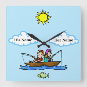 Man & Woman Fishing in Boat Wall Clock Customise!
