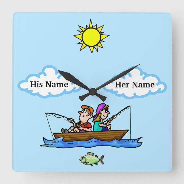 Man & Woman Fishing in Boat Wall Clock Customise! (Front)