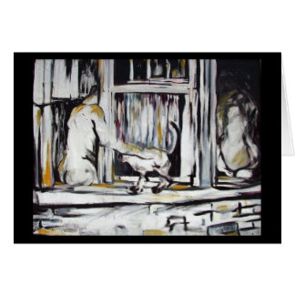 Man & Woman in Window w/ Cat - Original Art Card