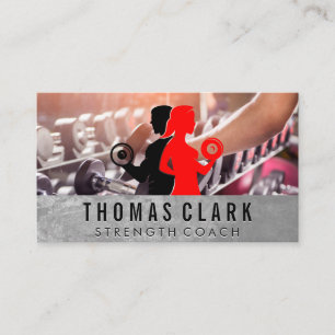 Man Woman Lifting Dumbbell Rack Business Card