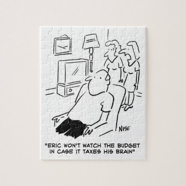 Man won't watch the budget on TV Jigsaw Puzzle (Vertical)
