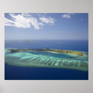 Mana Island and coral reef, Mamanuca Islands Poster