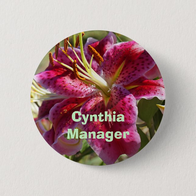 Manager Buttons Add Your Name Business Lilies (Front)