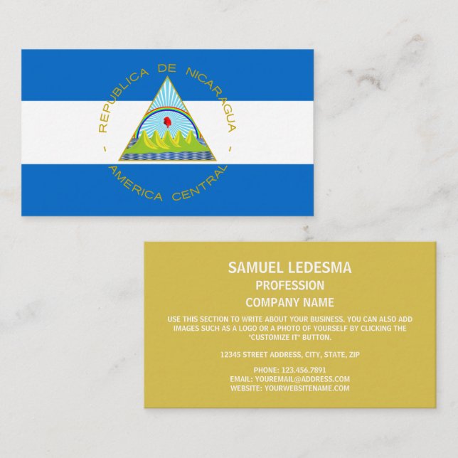 Managua Flag & Coat of Arms, Flag of Nicaragua Business Card (Front/Back)