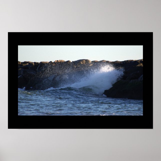 Manahawkin Waves Hitting Jetty Poster (Front)