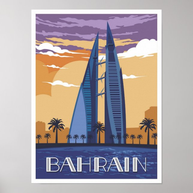 Manama Bahrain Art Vintage Travel Illustration Poster (Front)