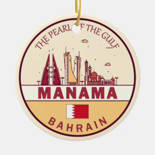 Manama Bahrain City Skyline Emblem Ceramic Ornament