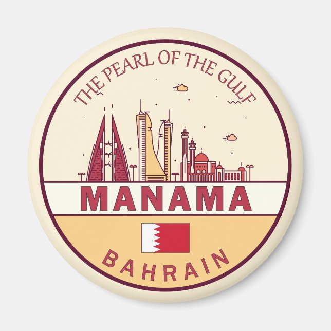 Manama Bahrain City Skyline Emblem Magnet (Front)