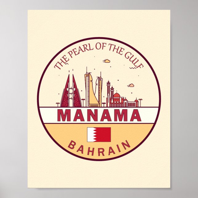 Manama Bahrain City Skyline Emblem Poster (Front)