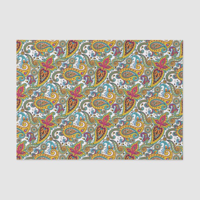 Manarani Queen Paisley Pattern Turquoise Orange Tissue Paper (Front)