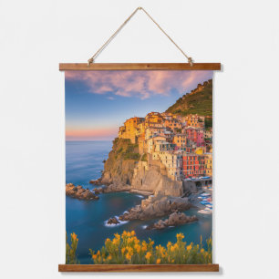 Manarola Cinque Terre Italy Coastal Beach Sunset Hanging Tapestry