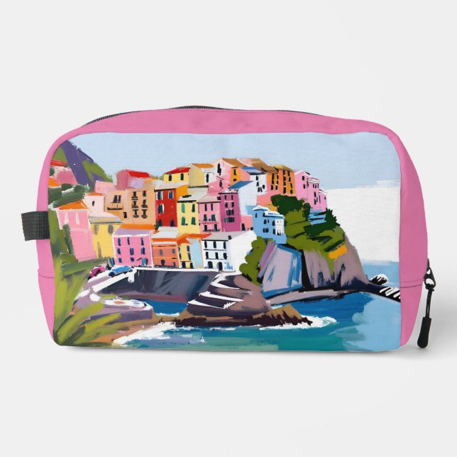 Manarola Cinque Terre Italy Mediterranean Pink Dopp Kit (Front)