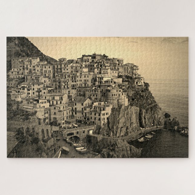 Manarola in Sepia Tones - Italy - 20x30 - 1014 pcs Jigsaw Puzzle (Horizontal)
