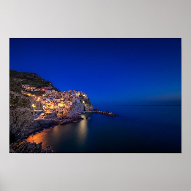 Manarola town in the Cinque Terre in the evening Poster (Front)