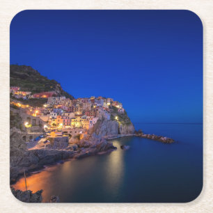 Manarola town in the Cinque Terre in the evening Square Paper Coaster