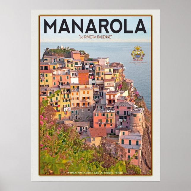 Manarola Vineyard Harbor - on white Poster (Front)