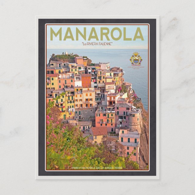Manarola Vineyard Sunset (black) Postcard (Front)