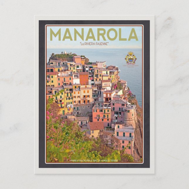 Manarola Vineyard Sunset - On Black Postcard (Front)