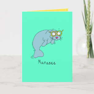 Manasee - Manatee with Glasses Greeting Card